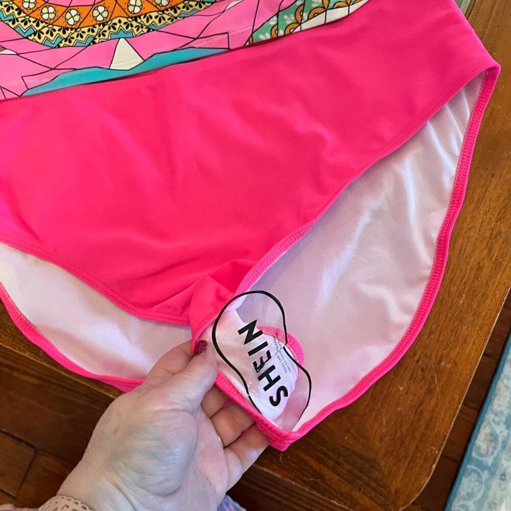 2pc Tankini Pink Blue Pants NEW Shein 2XL Top Lane Bryant 40C Bra Made In! - Picture 7 of 9